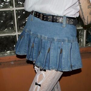 I.AM.GIA Denim Mini Skirt with Zipper Accents